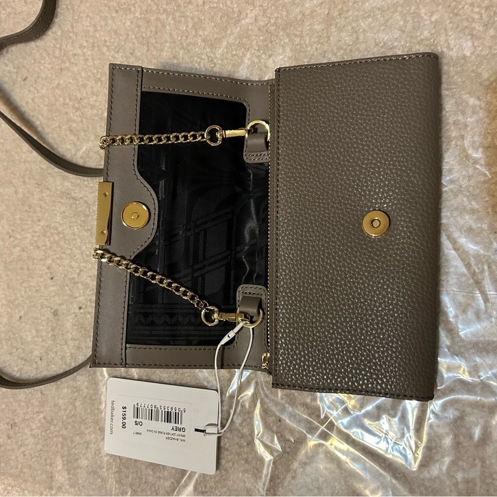 TED BAKER Shazder Grainy Leather Wallet on a Chain (Removable) in Grey - Picture 7 of 11